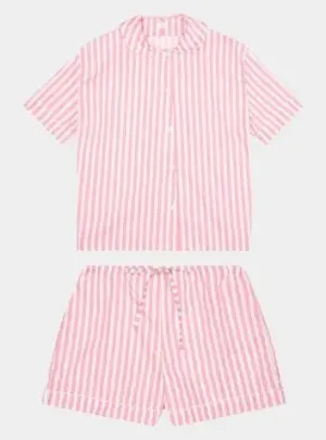 100% Cotton Poplin Pink and White Stripe Pyjamas With White Ric Rac Trim