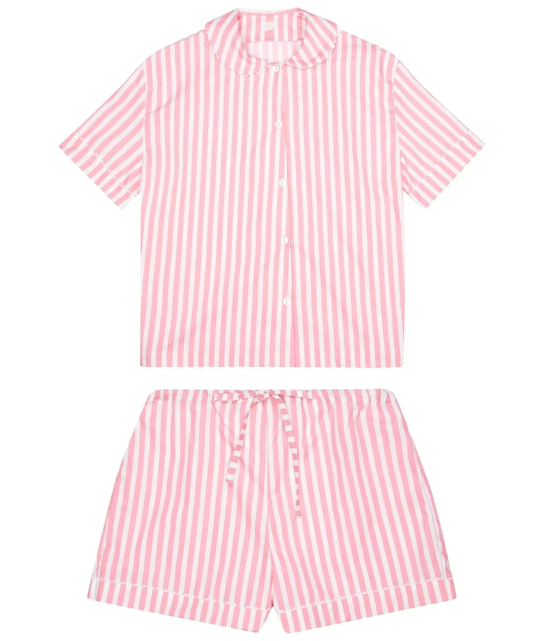 100% Cotton Poplin Pink and White Stripe Pyjamas With White Ric Rac Trim