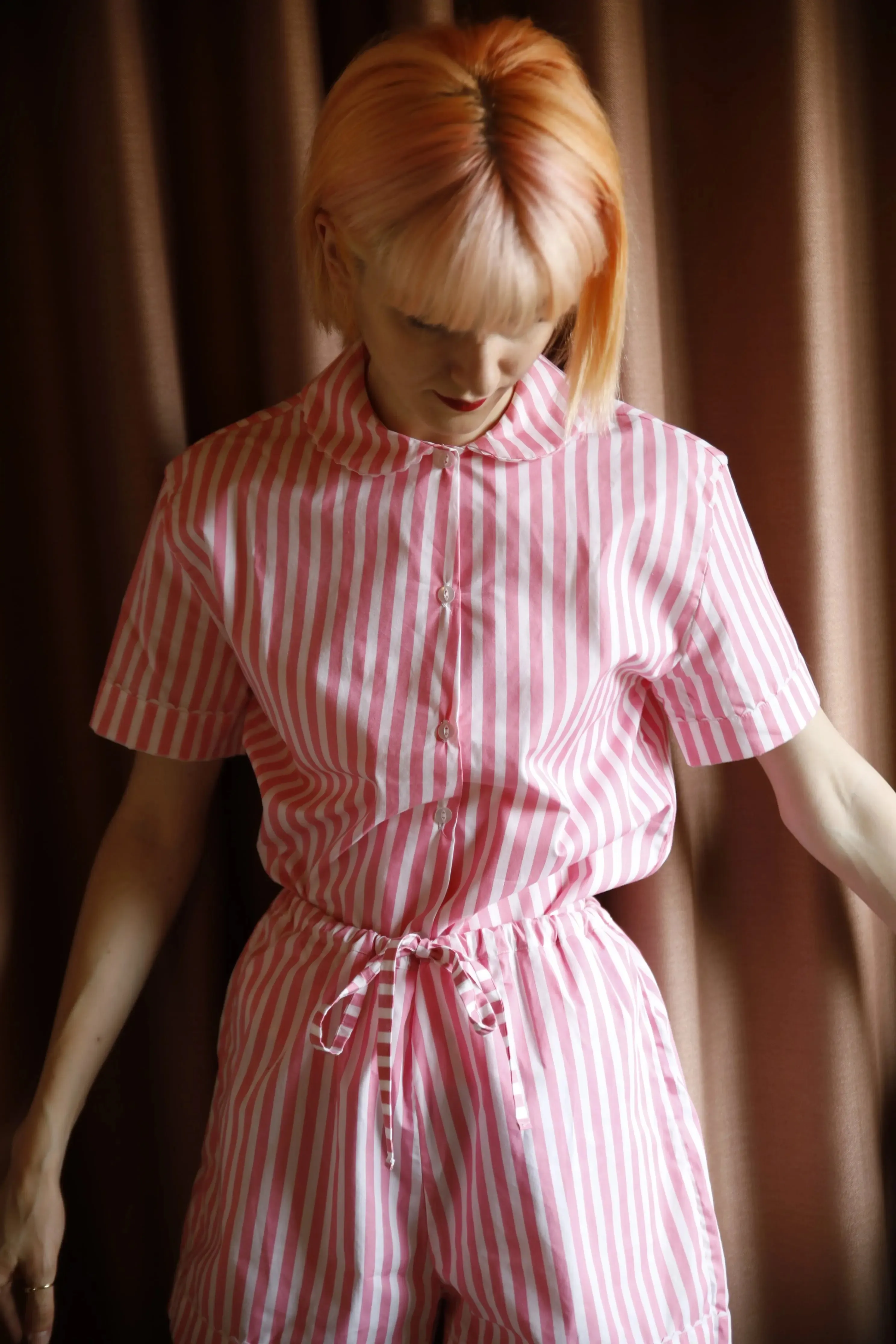 100% Cotton Poplin Pink and White Stripe Pyjamas With White Ric Rac Trim