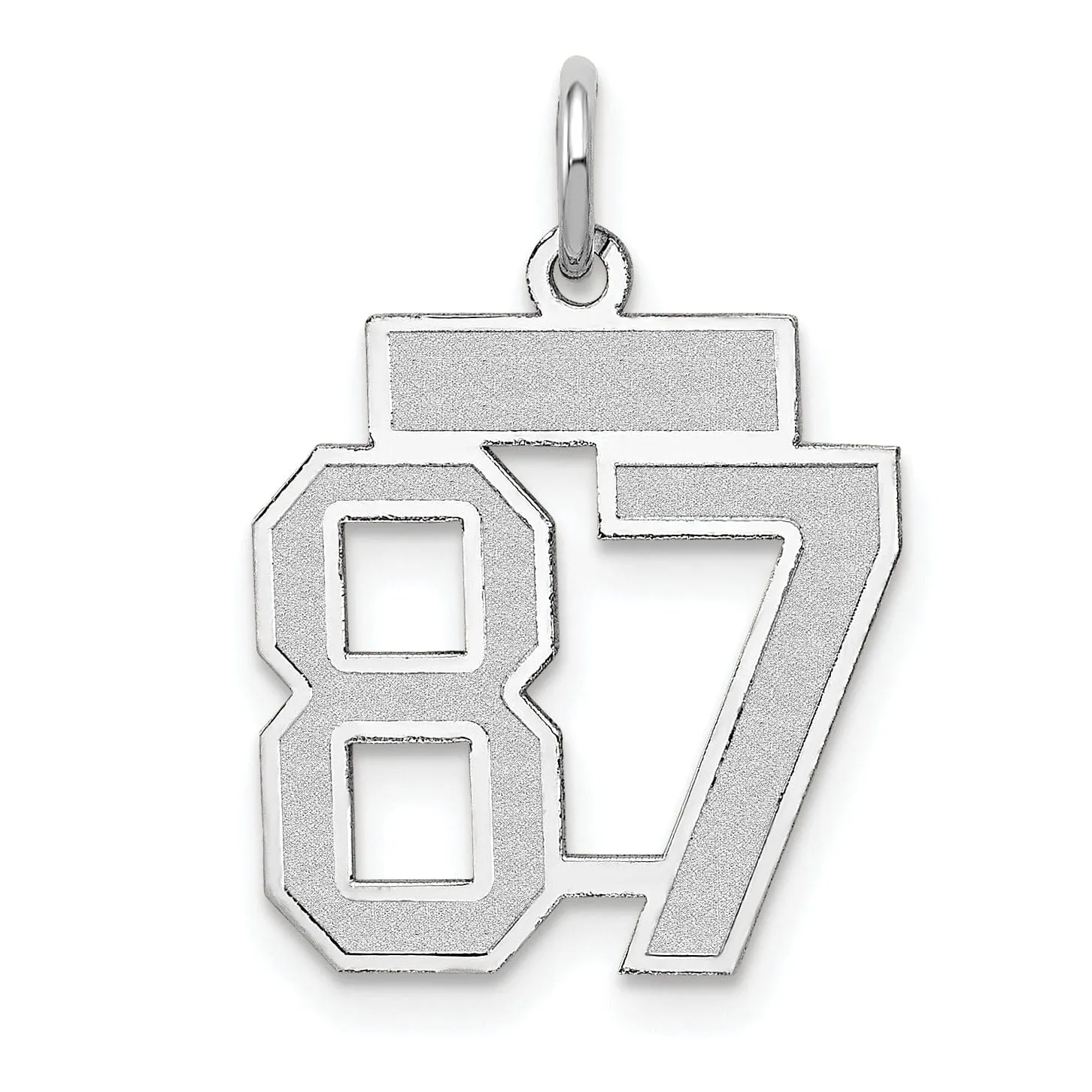 14k White Gold Satin Brush Finish Small Size Number 87 Charm Pendant