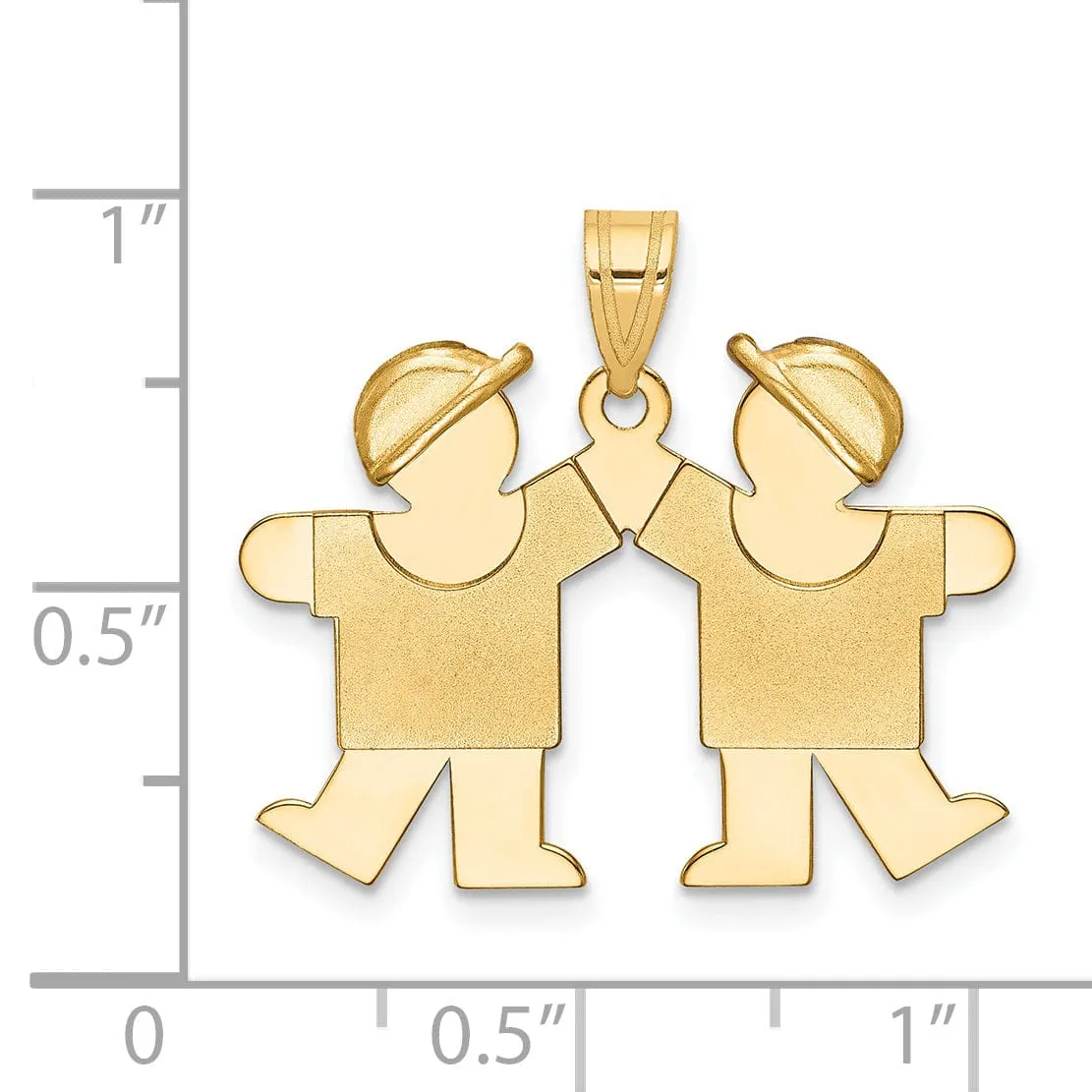 14k Yellow Gold Satin Twin Boys Hats Kiss Charm