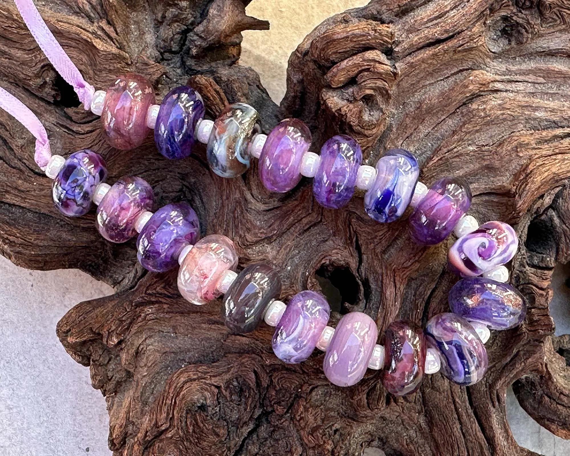 18 Purple Orphan Lampwork Beads Mix SRA