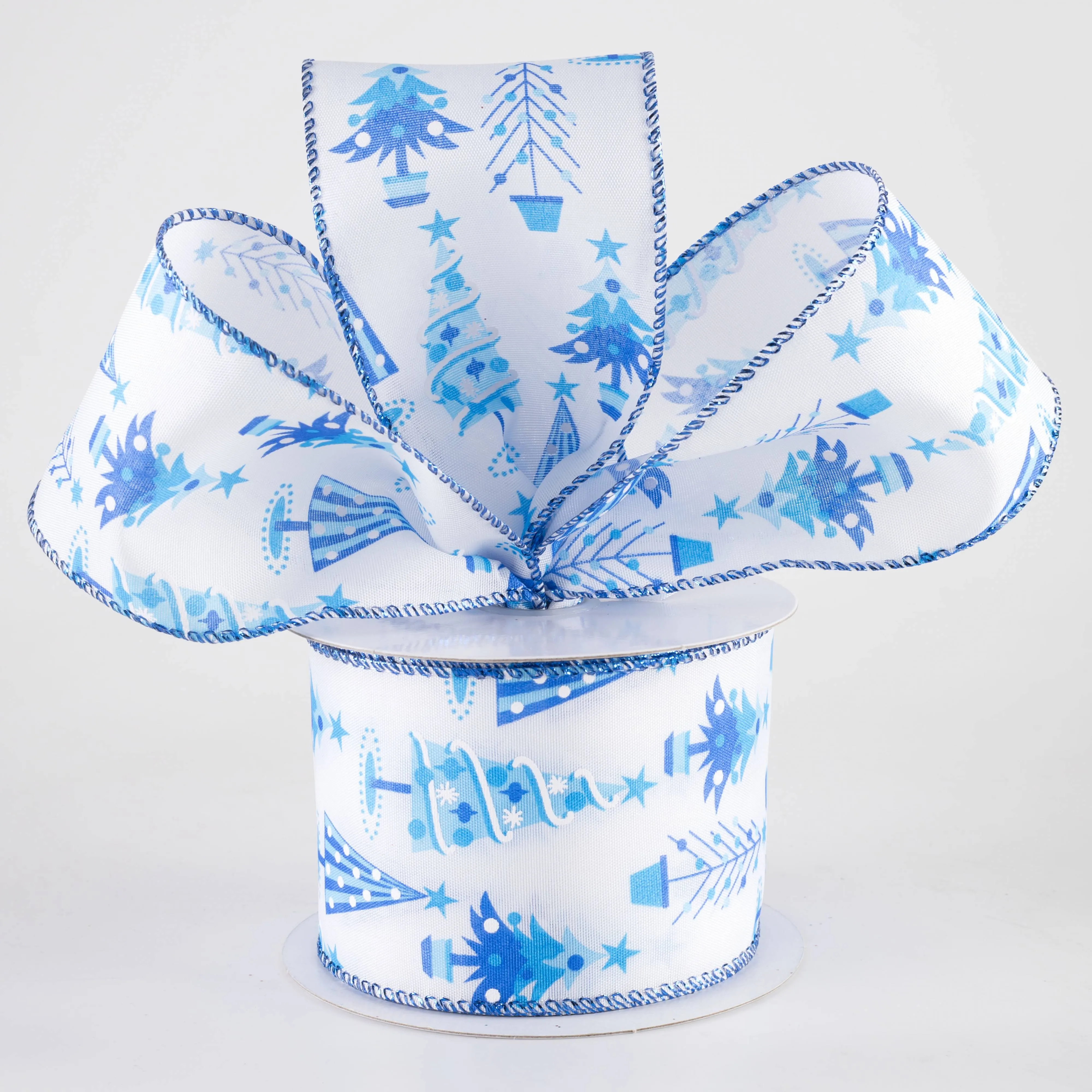2.5" Fun Christmas Trees Ribbon: Shades of Blue (10 Yards)