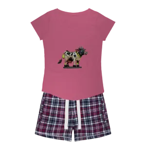 Black and White Cow Women's Sleepy Tee and Flannel Short