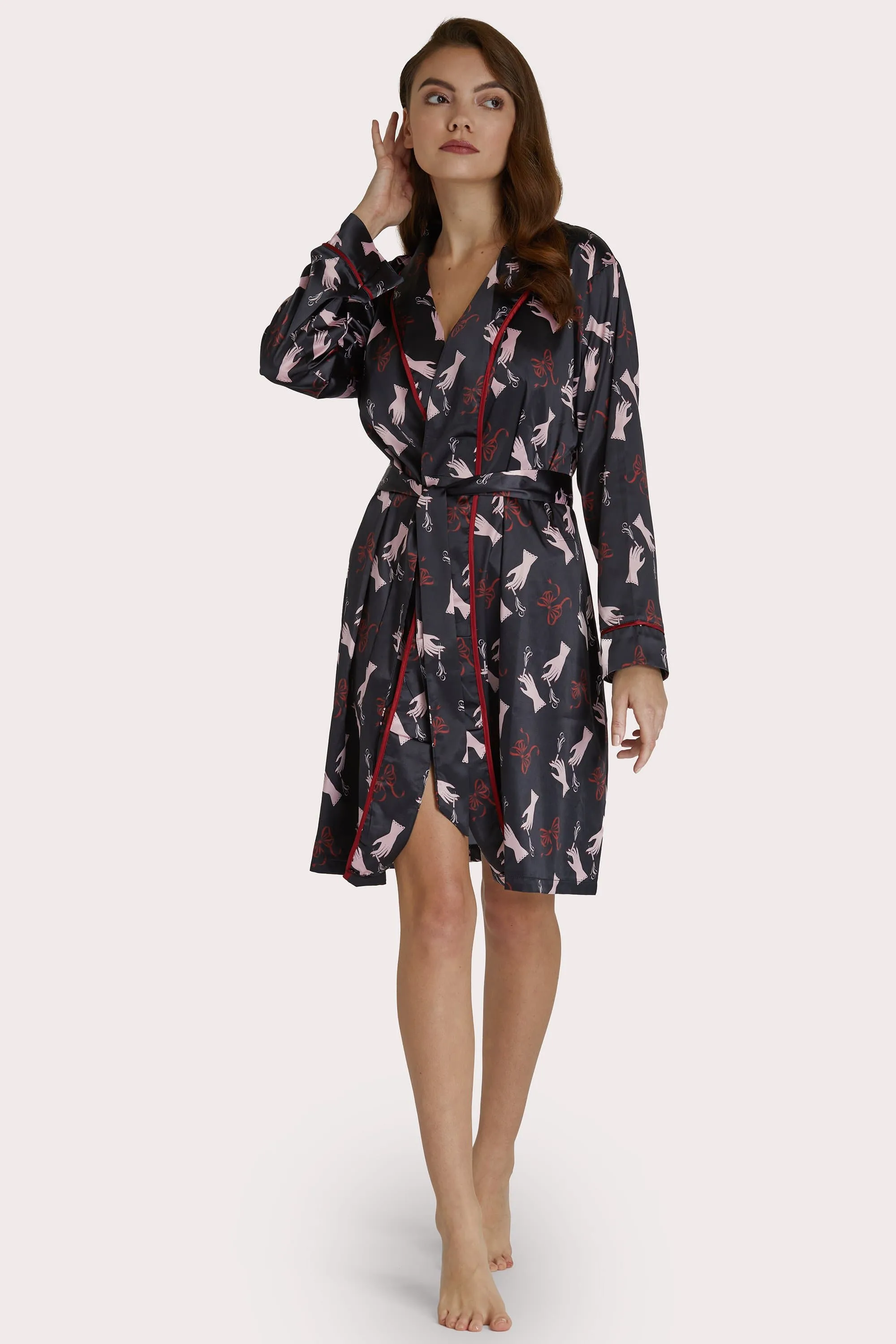 Blaze Smoking Printed Robe with Red Piping