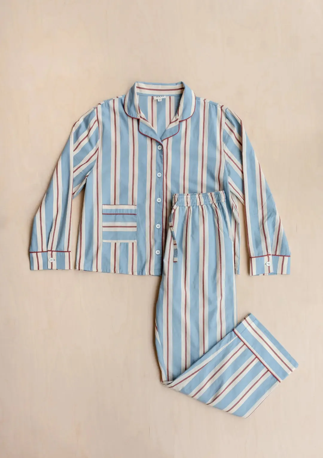 Blue Stripe Cotton Pyjama Trouser Set