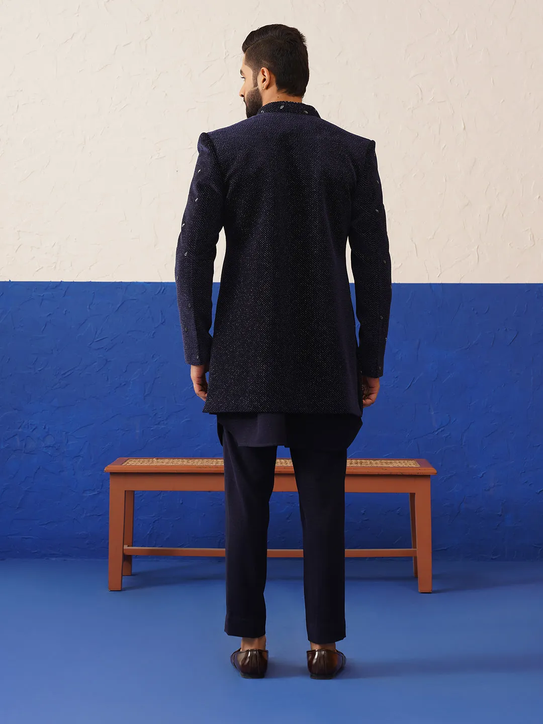 Blue suit with kurta sherwani set