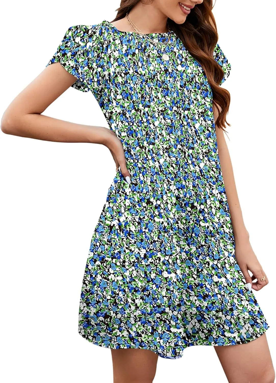 Bluetime Summer Dresses for Women 2025 Beach Boho Sundress Short Sleeve Pockets Loose Casual Tshirt Dress