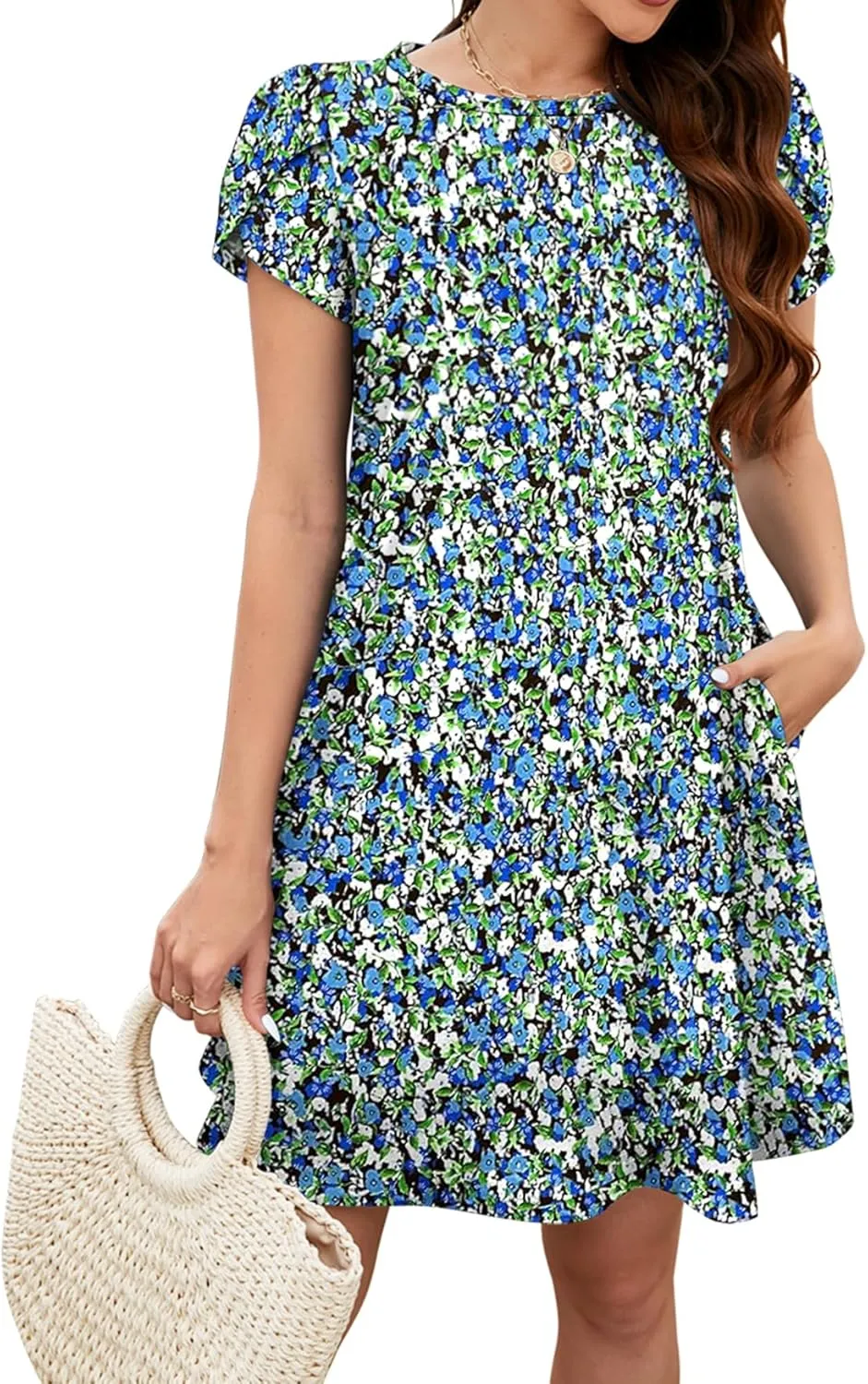 Bluetime Summer Dresses for Women 2025 Beach Boho Sundress Short Sleeve Pockets Loose Casual Tshirt Dress