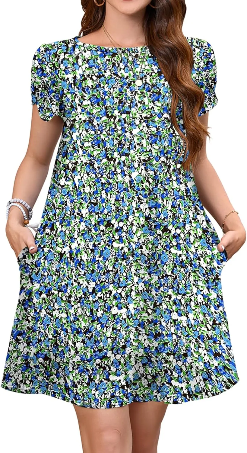 Bluetime Summer Dresses for Women 2025 Beach Boho Sundress Short Sleeve Pockets Loose Casual Tshirt Dress