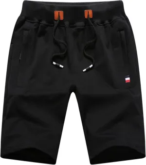 Boy's Summer Cotton Drawstring with Elastic Waist Classic Fit Zipper Pockets Casual Shorts