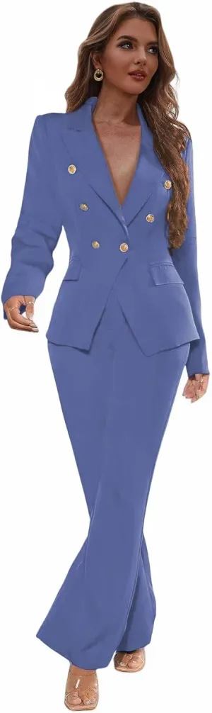 Business Pant Suits for Women Dressy Double Breasted Blazer Trousers Peak Lapel Tuxedo for Work Professional