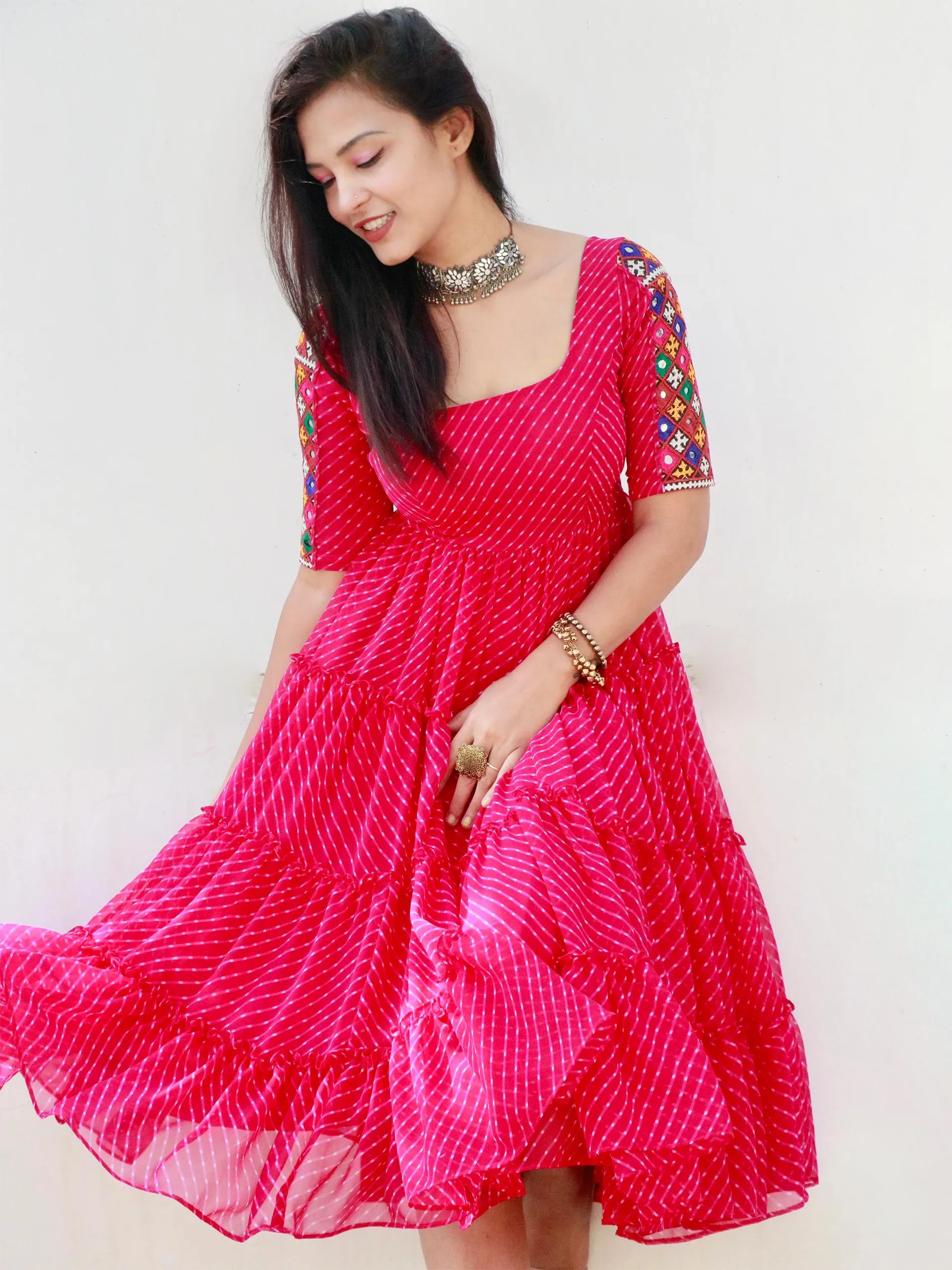 CANDY PINK KUTCHI HANDWORK LAYERED DRESS