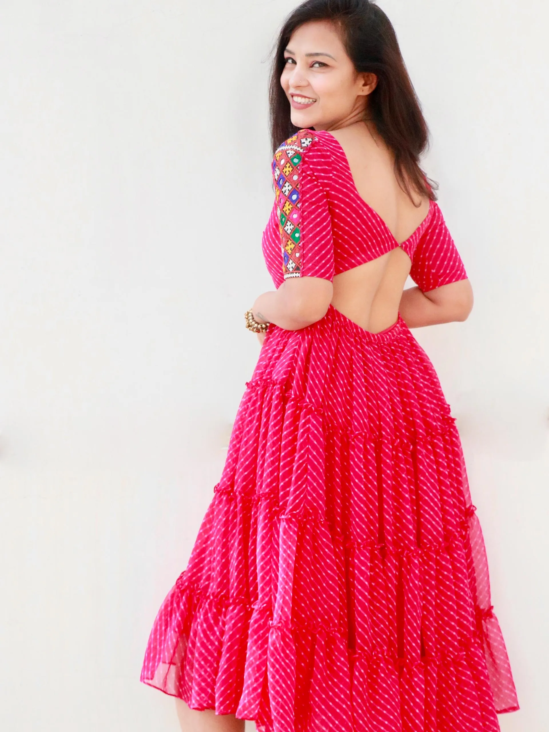 CANDY PINK KUTCHI HANDWORK LAYERED DRESS