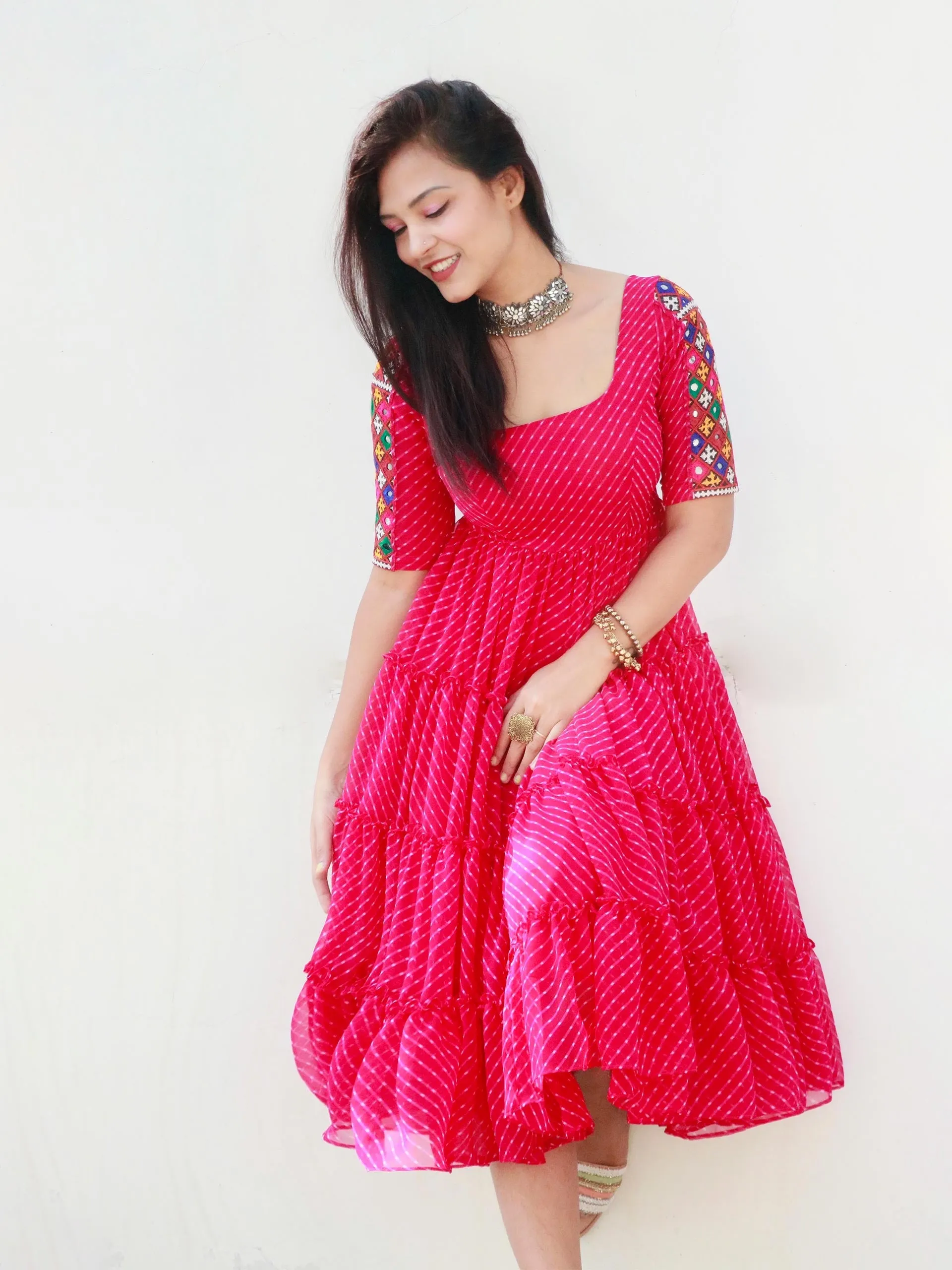 CANDY PINK KUTCHI HANDWORK LAYERED DRESS