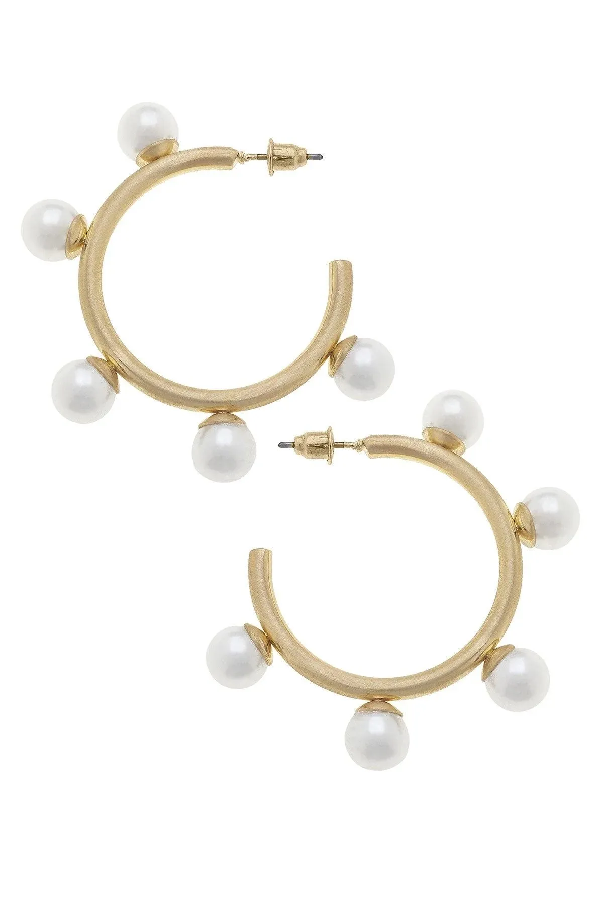 Canvas Allison Ball Bead Hoop Earrings in Ivory