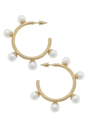 Canvas Allison Ball Bead Hoop Earrings in Ivory