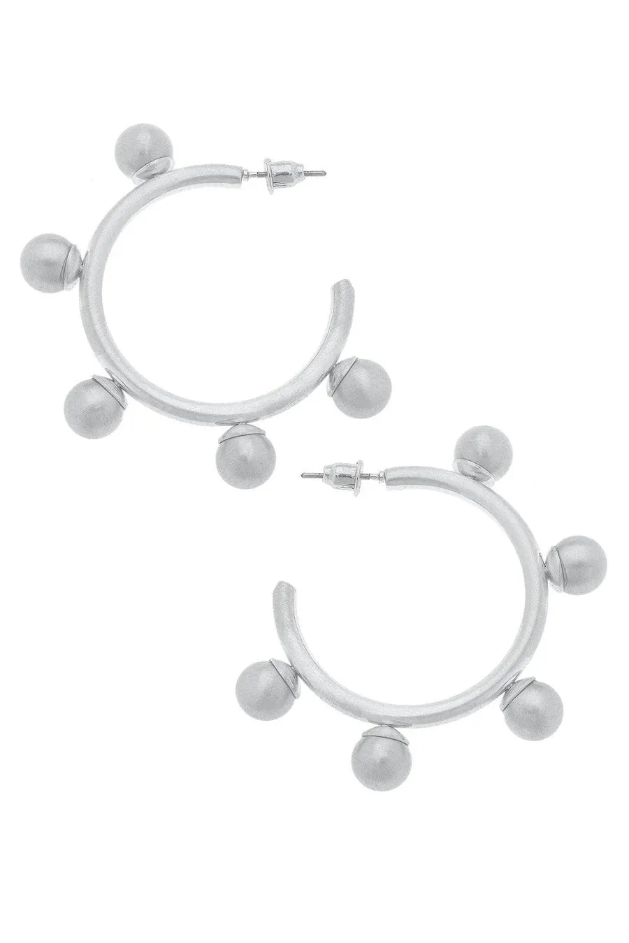 Canvas Allison Ball Bead Hoop Earrings in Silver
