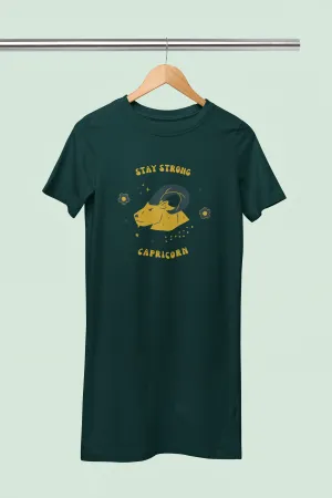 Capricorn Zodiac Stay Strong Printed Cotton Night T-Shirt Dress for Women