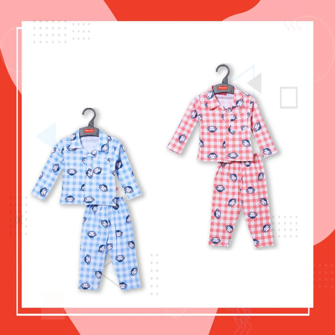 Checkered Nightwear Set for Kids - Pink and Blue