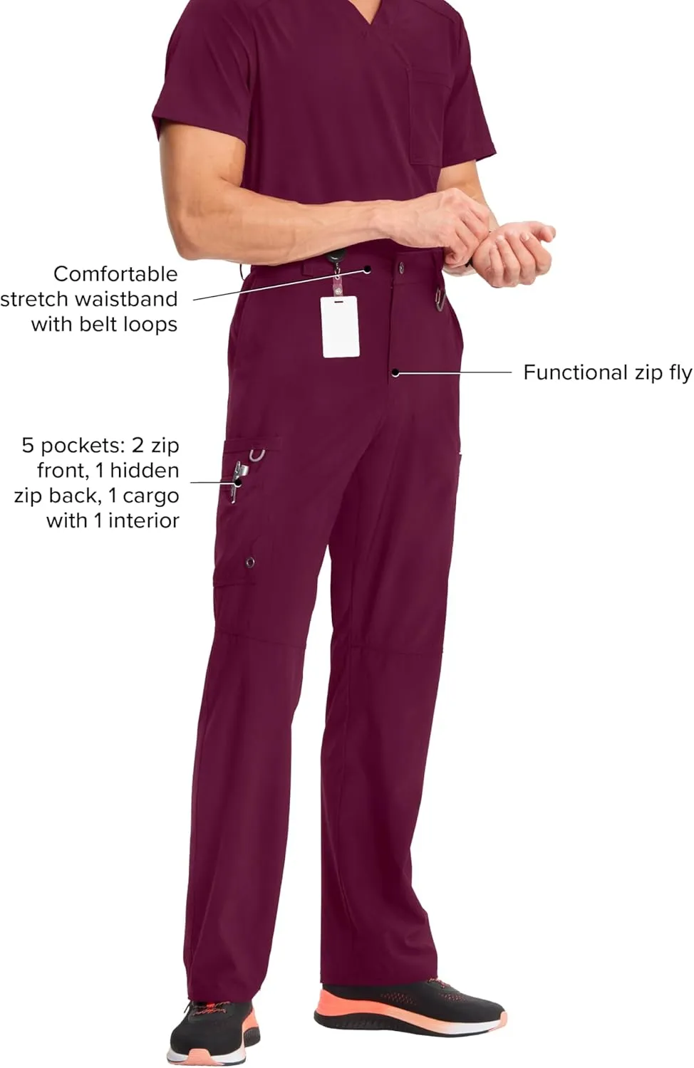 Cherokee Infinity Mens Scrub Pants Modern Fit 6 Pockets Tapered Leg with Drawstring - CK200A