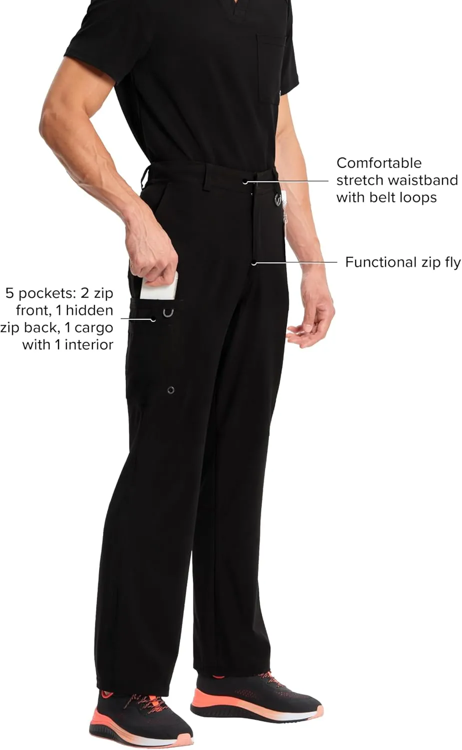 Cherokee Infinity Mens Scrub Pants Modern Fit 6 Pockets Tapered Leg with Drawstring - CK200A