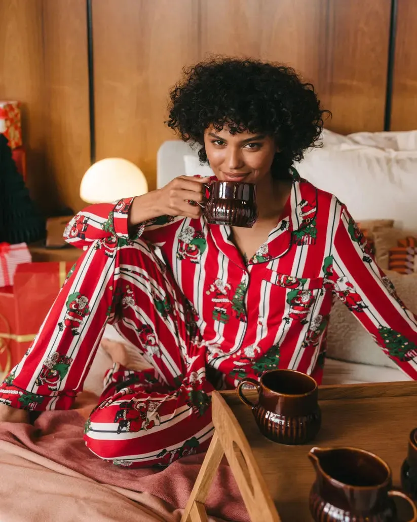 Christmas Santa Stripe Print Women's Long Pyjama Set