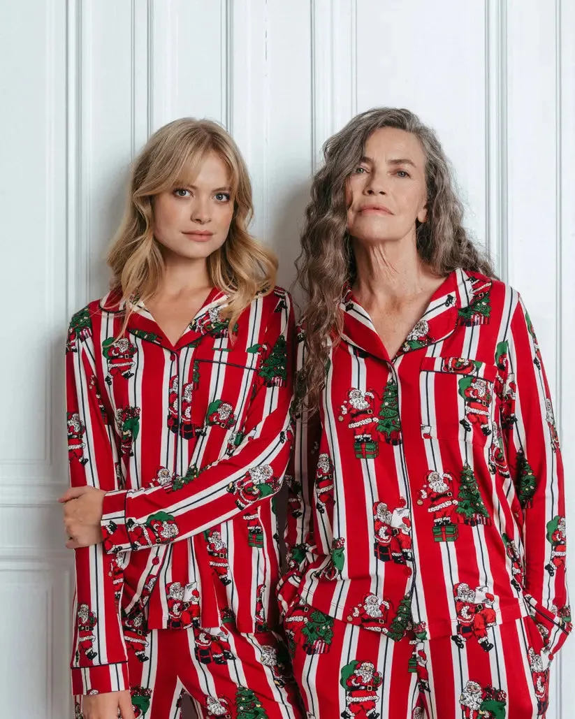 Christmas Santa Stripe Print Women's Long Pyjama Set