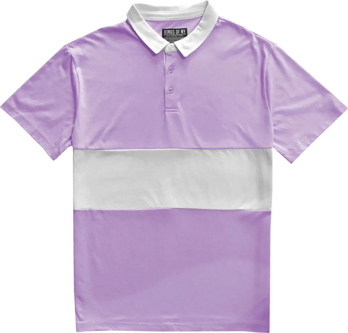 Classic Lavender Purple And White Striped Mens Short Sleeve Polo Rugby Shirt