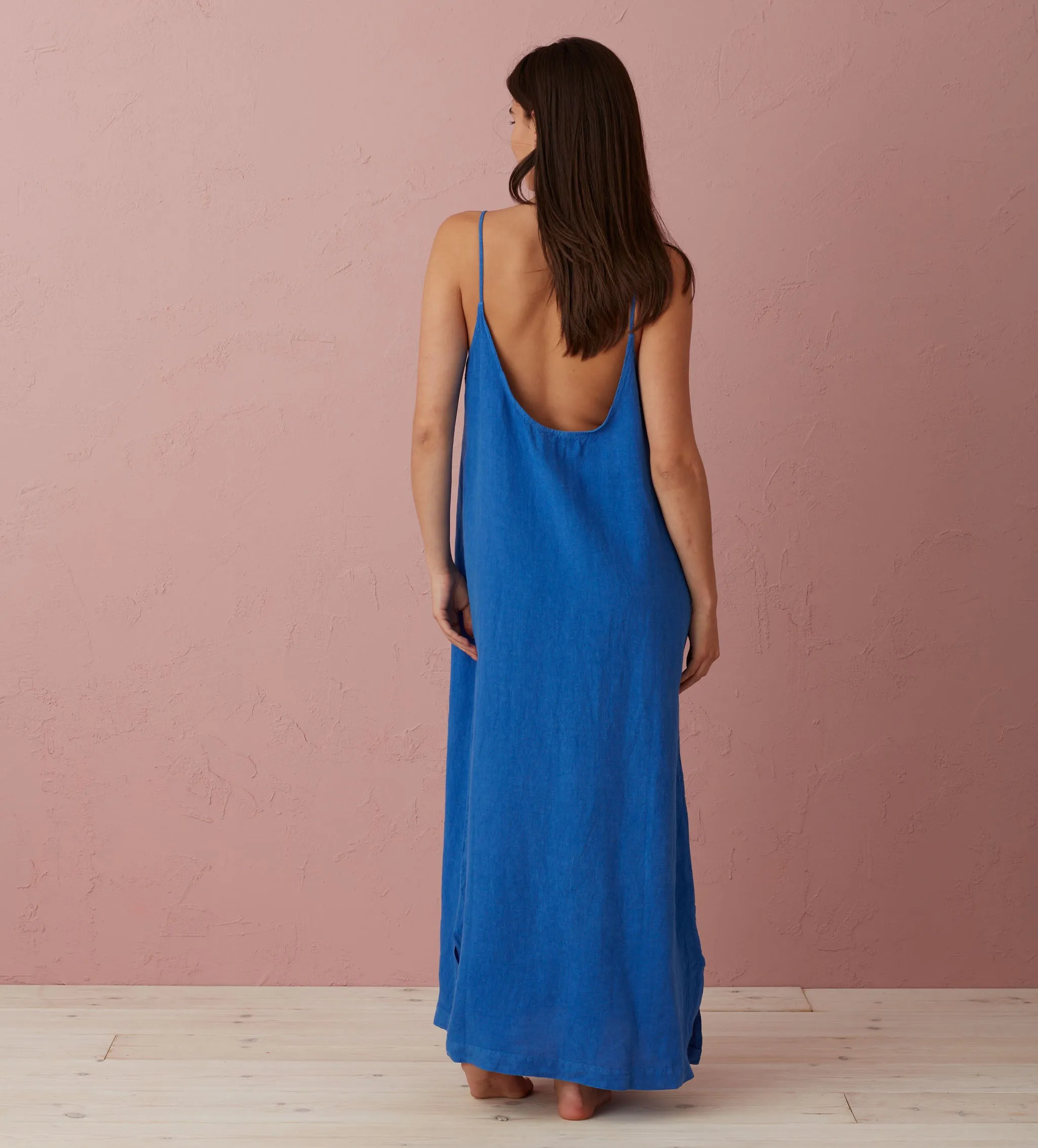 Cobalt Blue Willa 100% Linen Long Cami Nightie