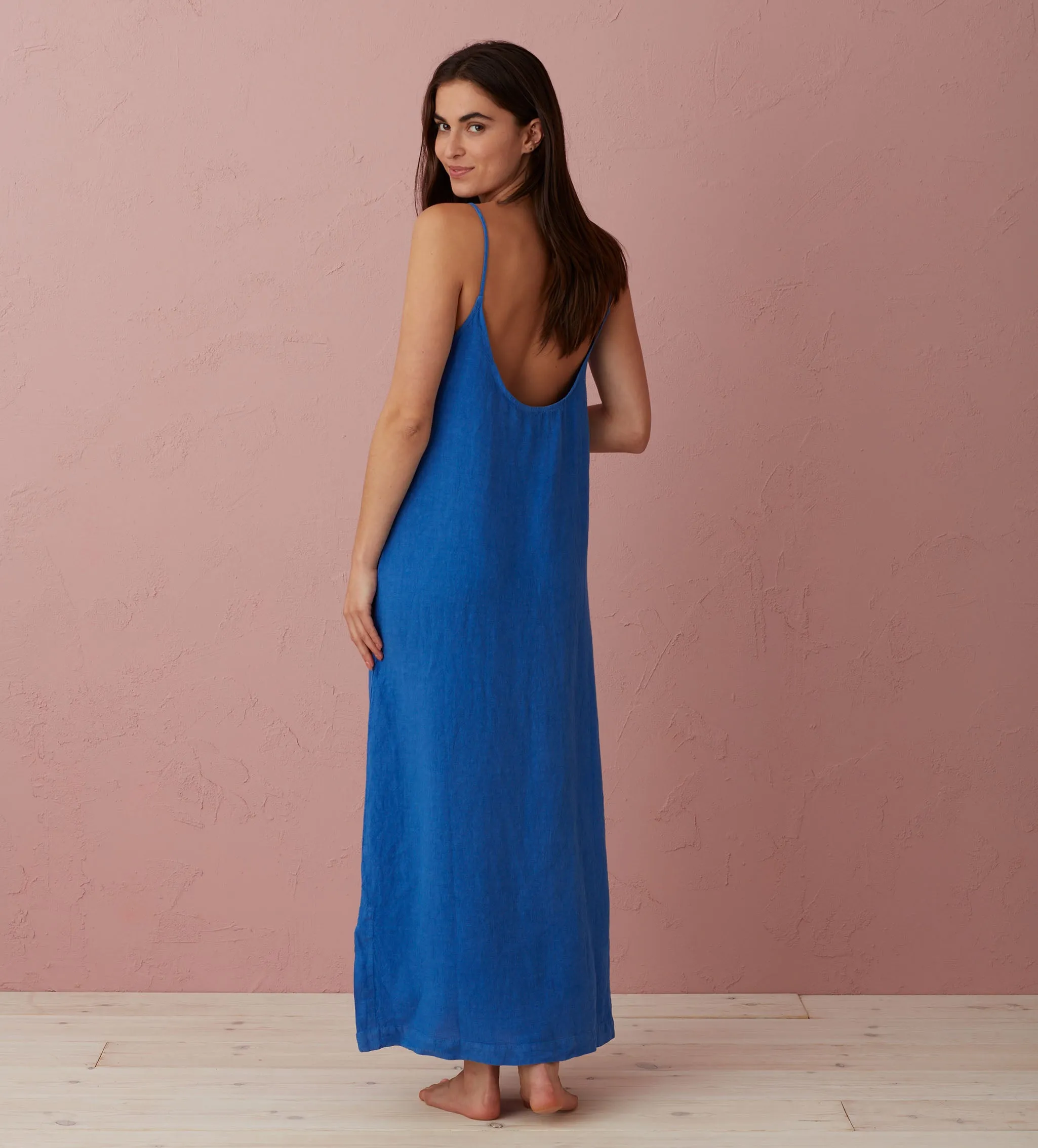 Cobalt Blue Willa 100% Linen Long Cami Nightie
