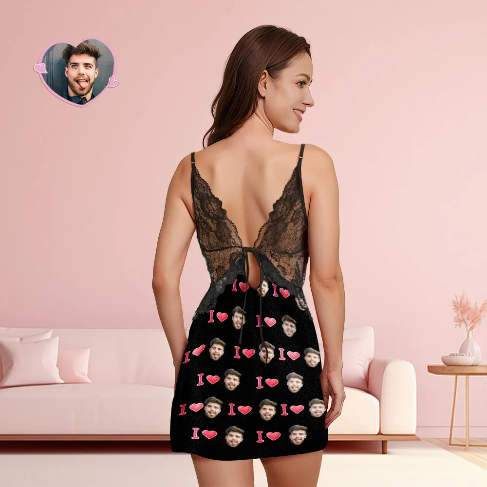 Custom Face Women Lace Sleepwear LOVE YOU Personalized Photo Nightwear Valentine's Day Gift