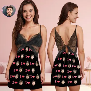 Custom Face Women Lace Sleepwear LOVE YOU Personalized Photo Nightwear Valentine's Day Gift