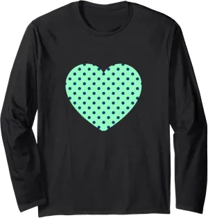 Cute Green Dark Blue Polka Dot Pattern Minimalist Graphic Long Sleeve T-Shirt