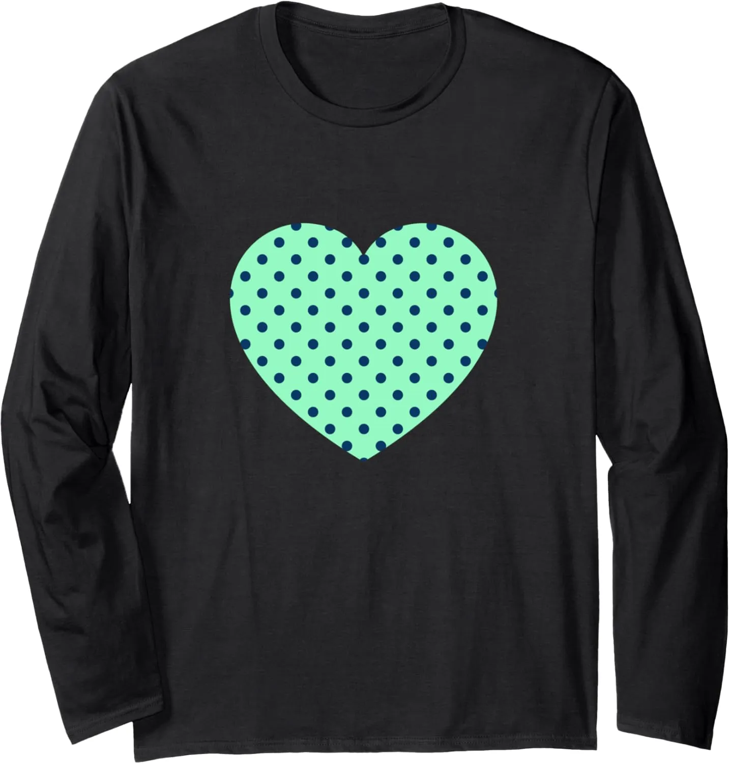 Cute Green Dark Blue Polka Dot Pattern Minimalist Graphic Long Sleeve T-Shirt