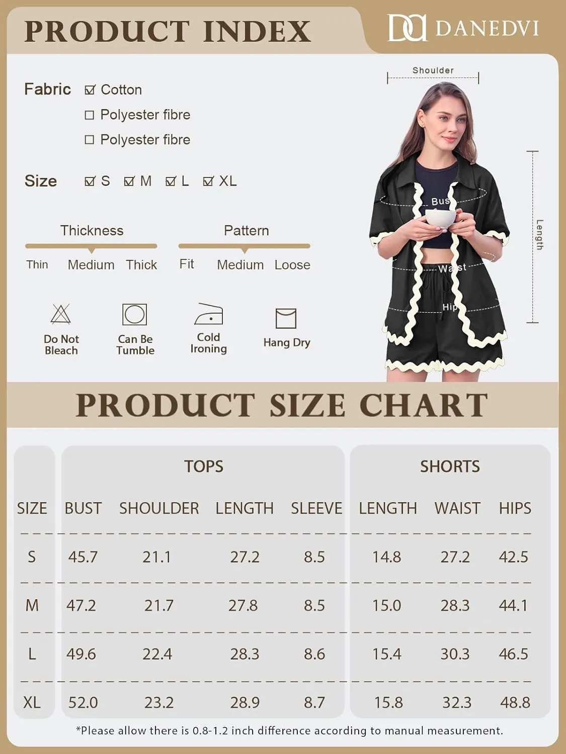 Danedvi Womens 2 Piece Outfits Beach Vacation Summer Short Sleeve Button Down Shirts and Shorts Lounge Sets