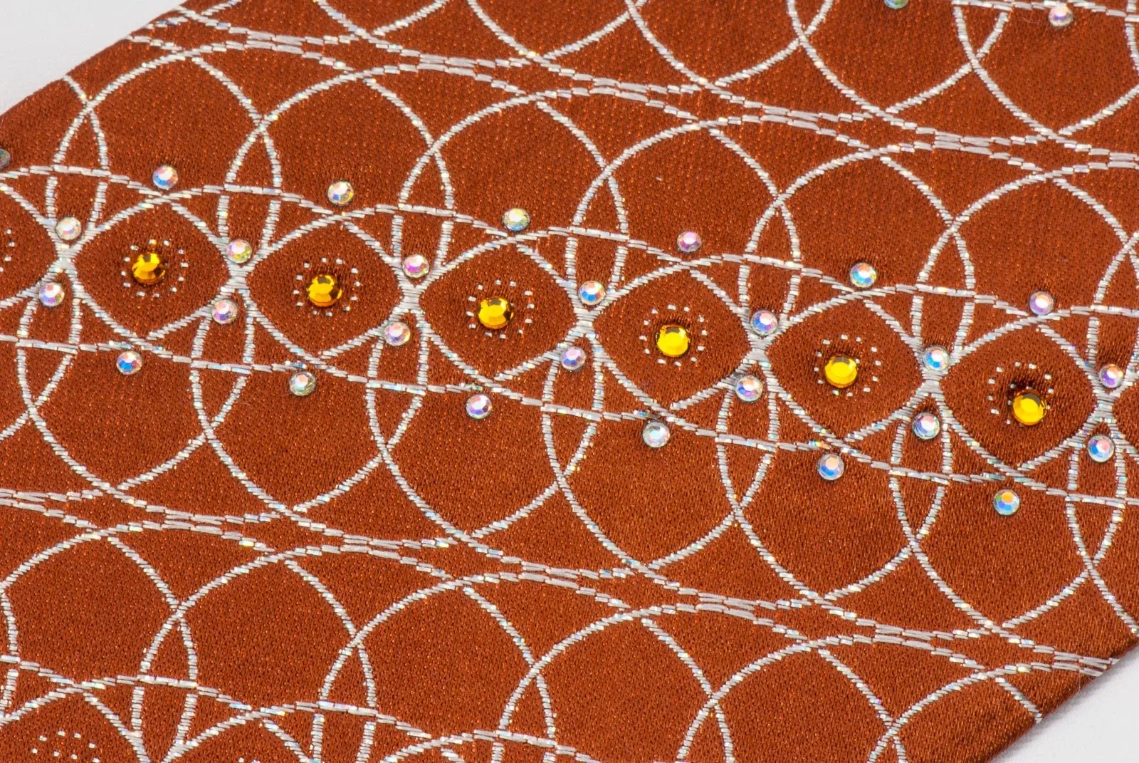 Elegance Rhinestone Necktie Silver Interlocking Circles On Brown With Silver Sparkles