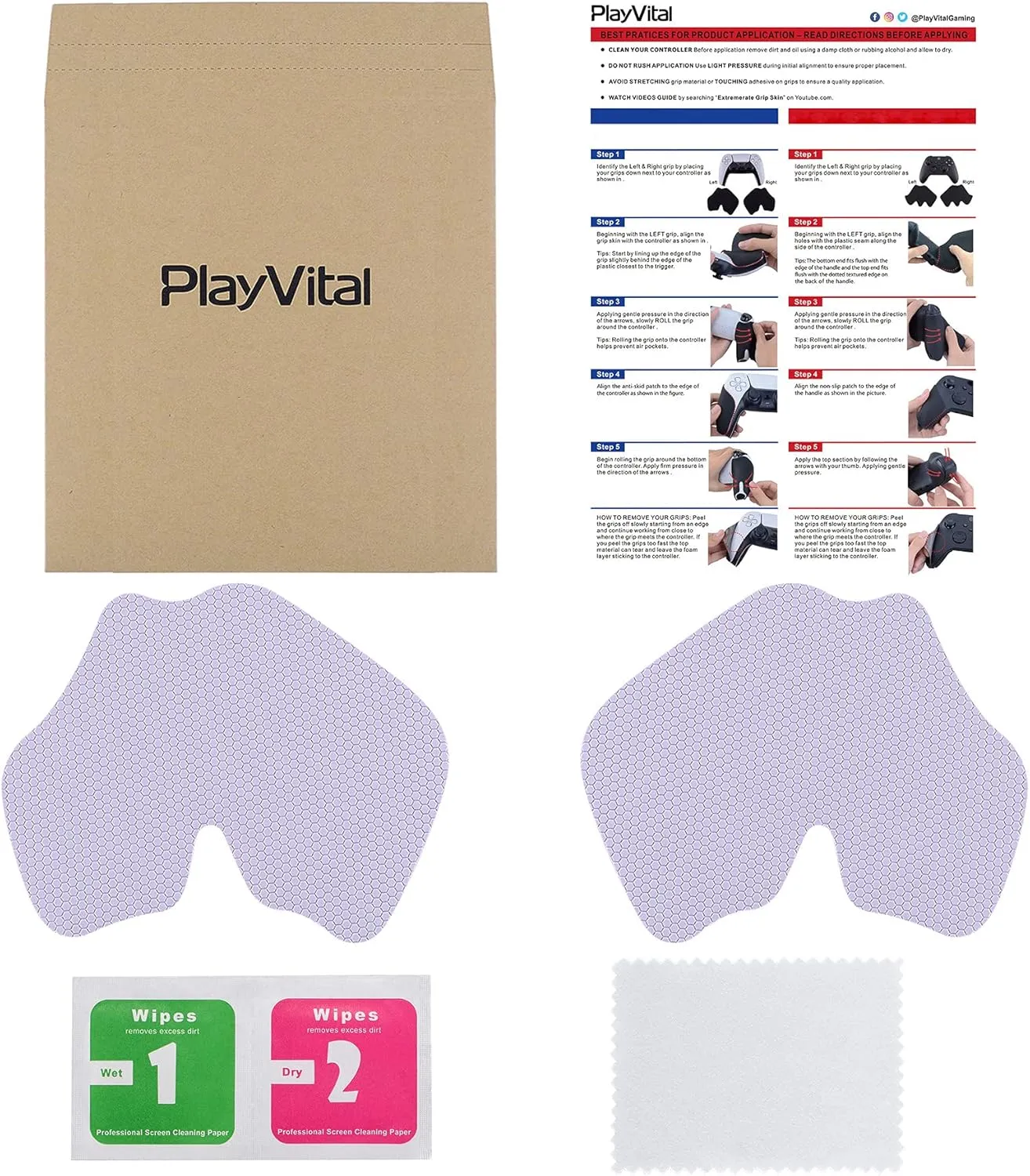 eXtremeRate PlayVital Mauve Purple Anti-Skid Sweat-Absorbent Controller Grip for ps5 Controller, Professional Textured Soft Rubber Pads Handle Grips for ps5 Controller