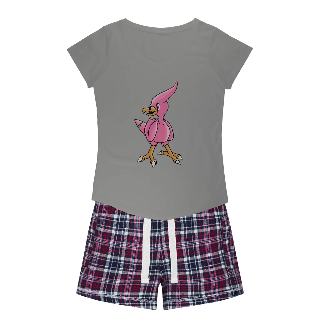 Flaryu Women's Sleepy Tee and Flannel Short