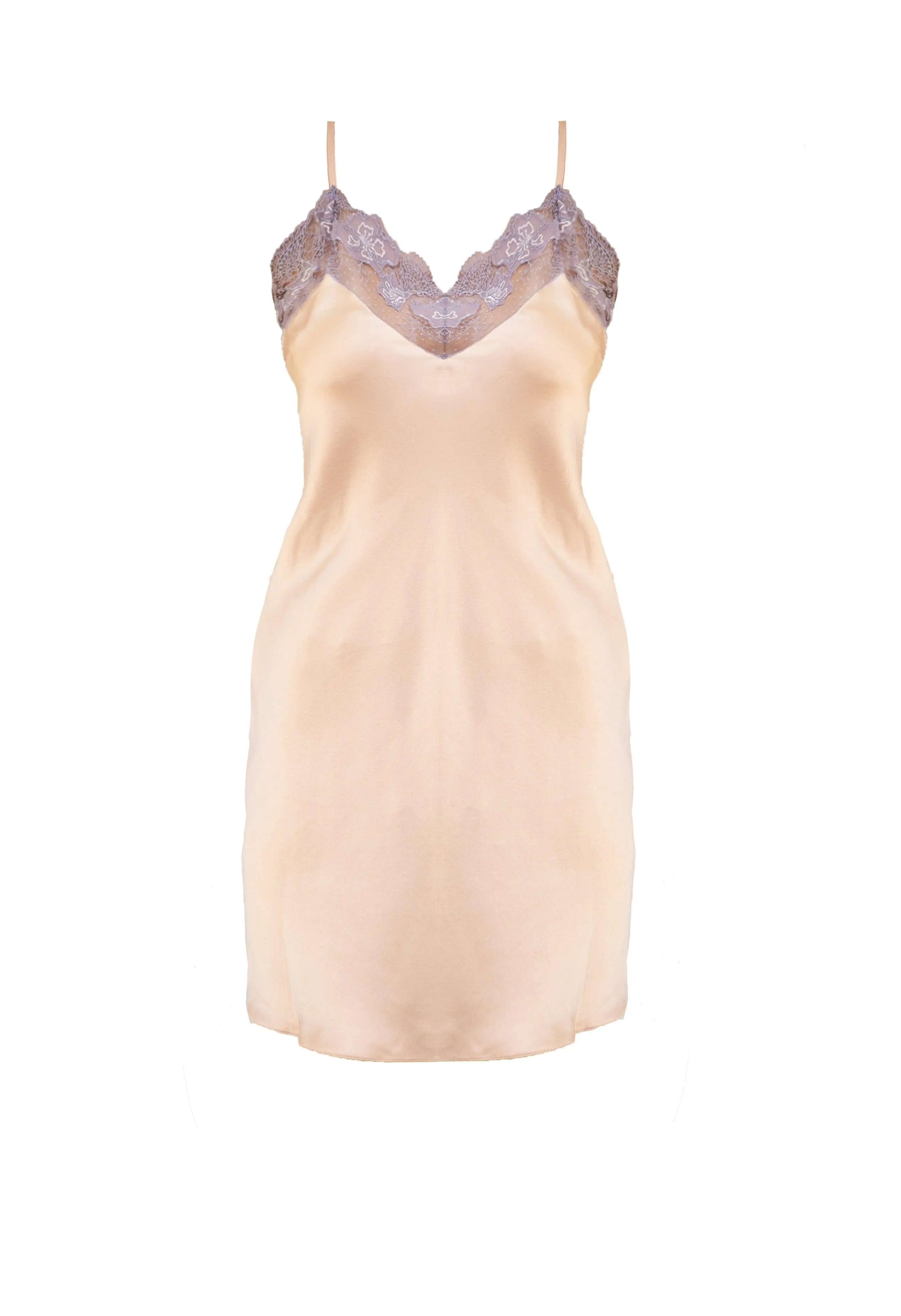 Gorgonian Coral Silk and Embroidered Tulle Bias Slip
