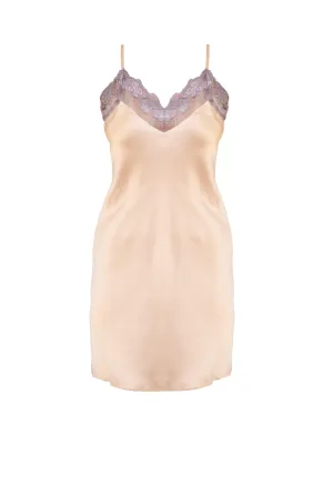 Gorgonian Coral Silk and Embroidered Tulle Bias Slip