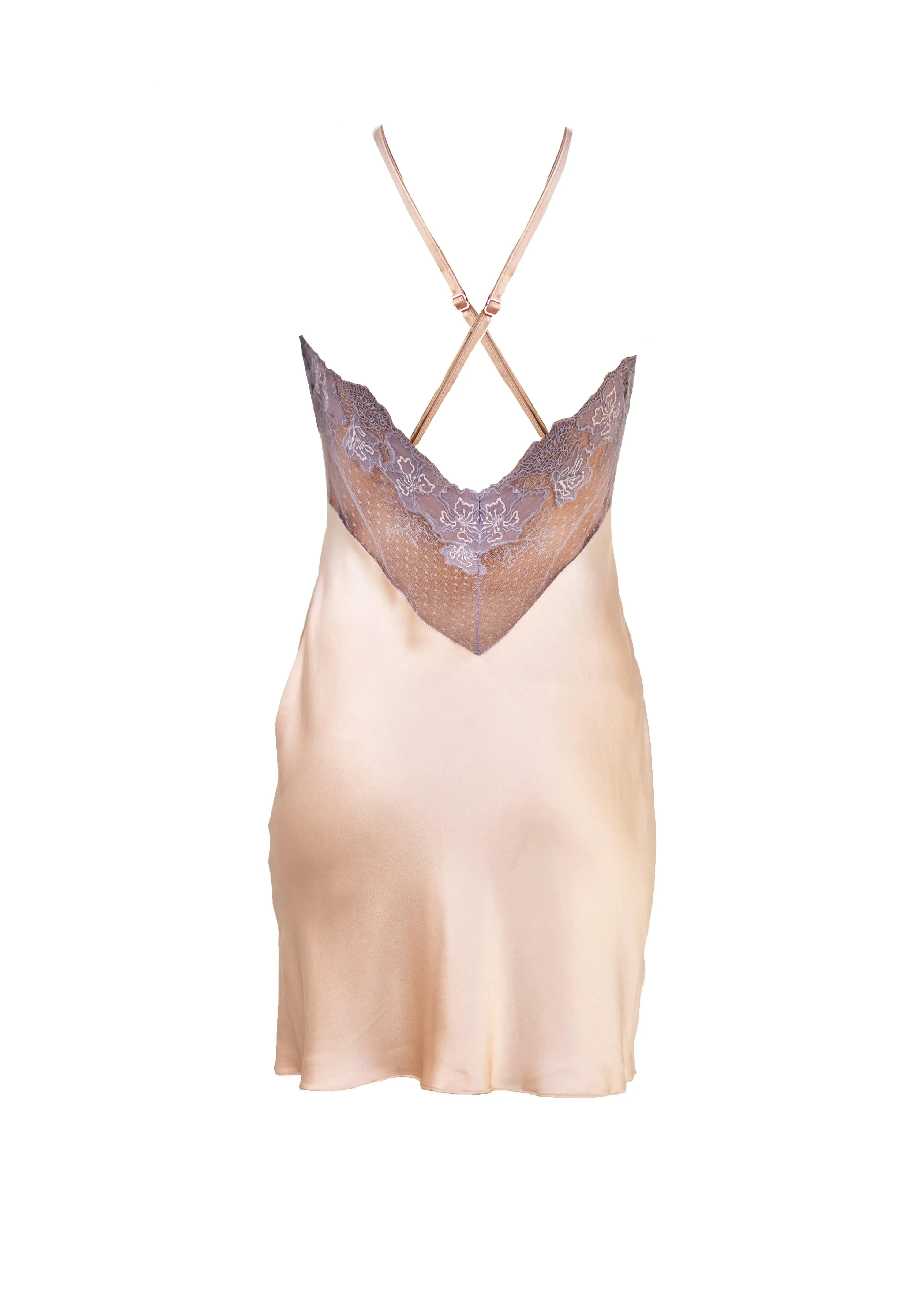 Gorgonian Coral Silk and Embroidered Tulle Bias Slip