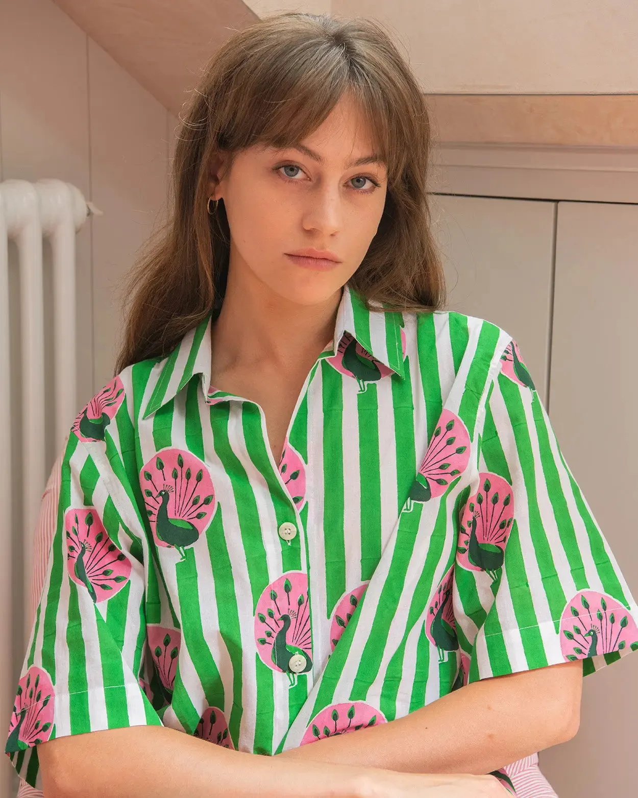 Green Stripe Peacock Women's Pyjama Trouser Set