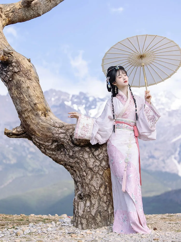 Han Dynasty Hanfu, Curved Hem Robe, Floral, Moon Spirit 月上灵川