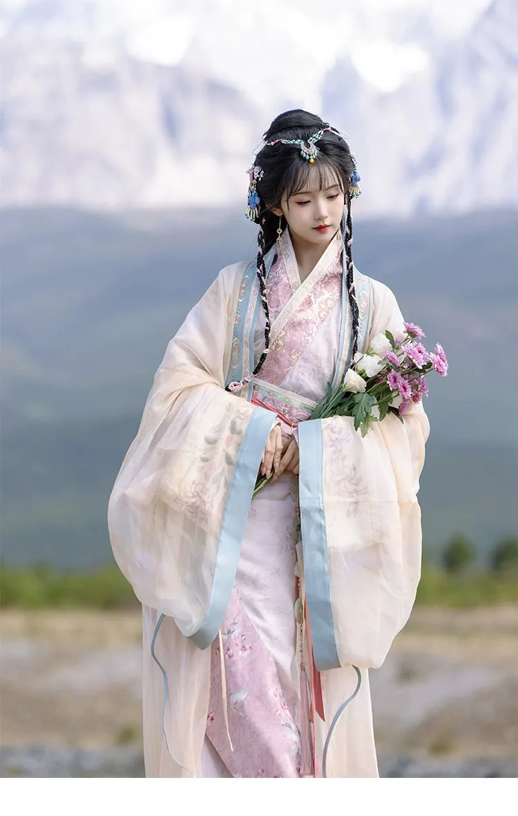 Han Dynasty Hanfu, Curved Hem Robe, Floral, Moon Spirit 月上灵川