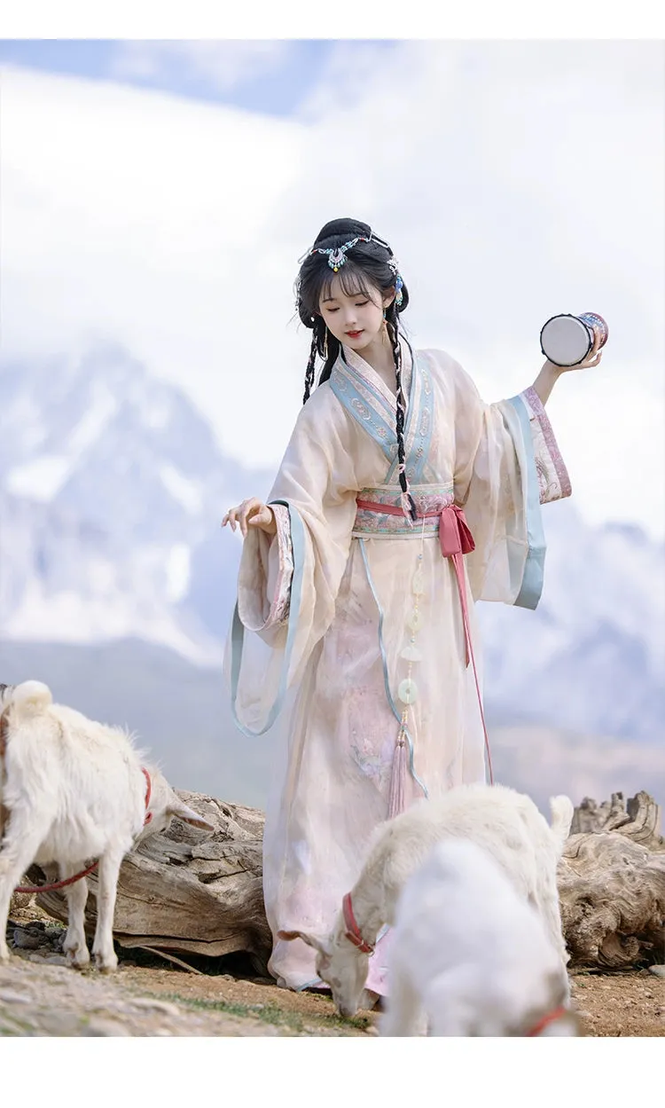 Han Dynasty Hanfu, Curved Hem Robe, Floral, Moon Spirit 月上灵川