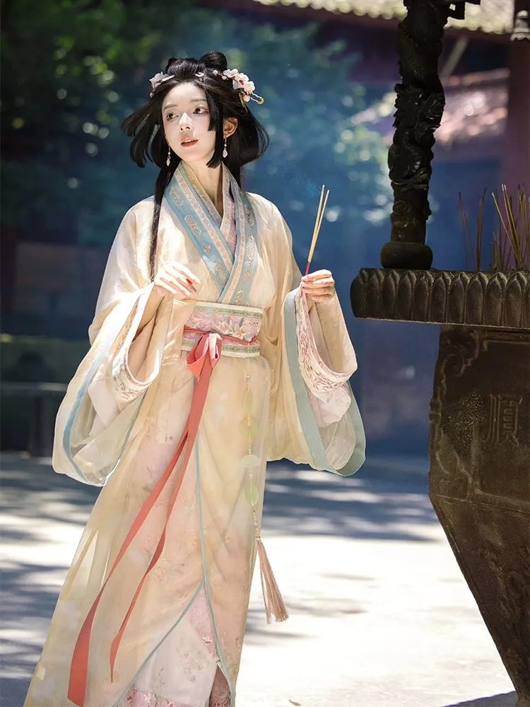 Han Dynasty Hanfu, Curved Hem Robe, Floral, Moon Spirit 月上灵川