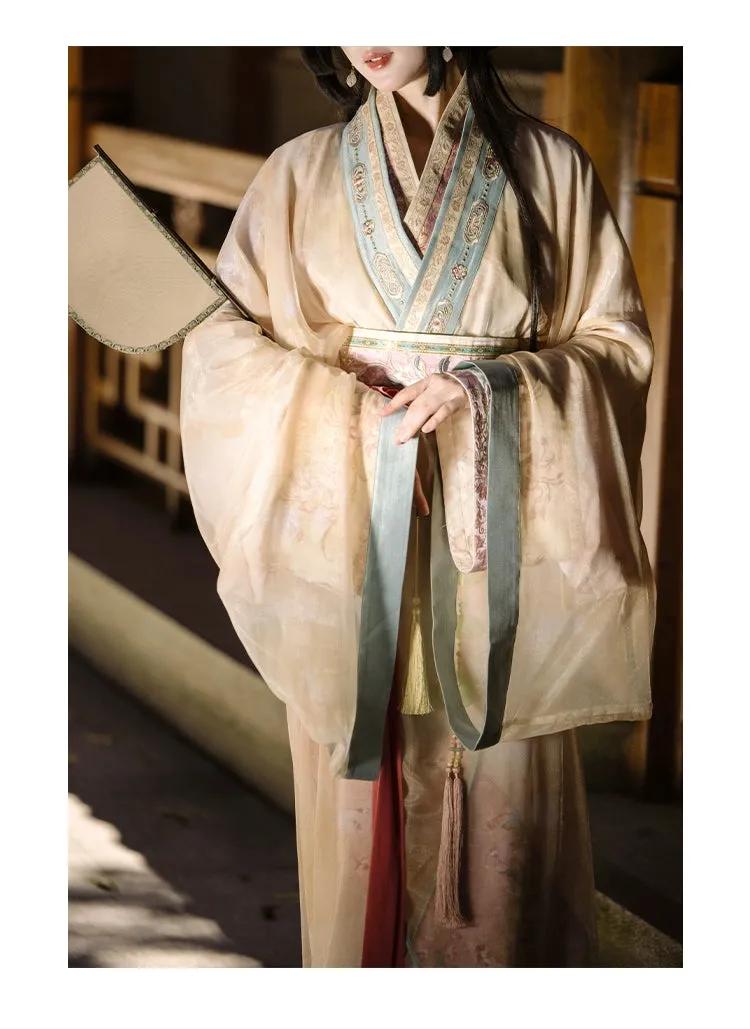 Han Dynasty Hanfu, Curved Hem Robe, Floral, Moon Spirit 月上灵川