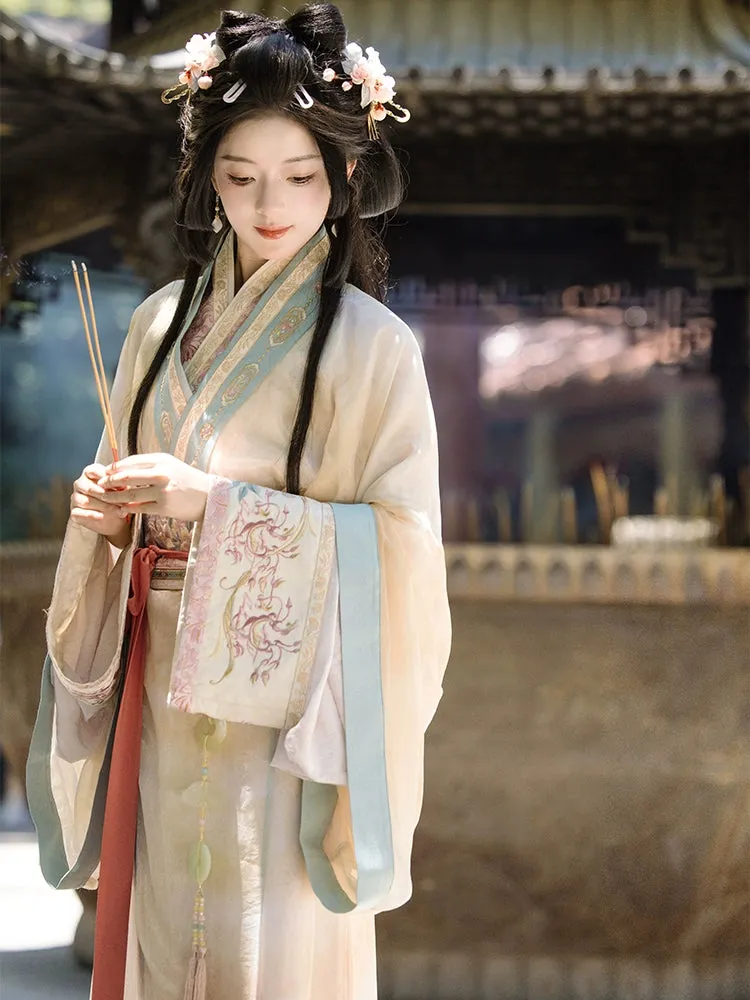 Han Dynasty Hanfu, Curved Hem Robe, Floral, Moon Spirit 月上灵川