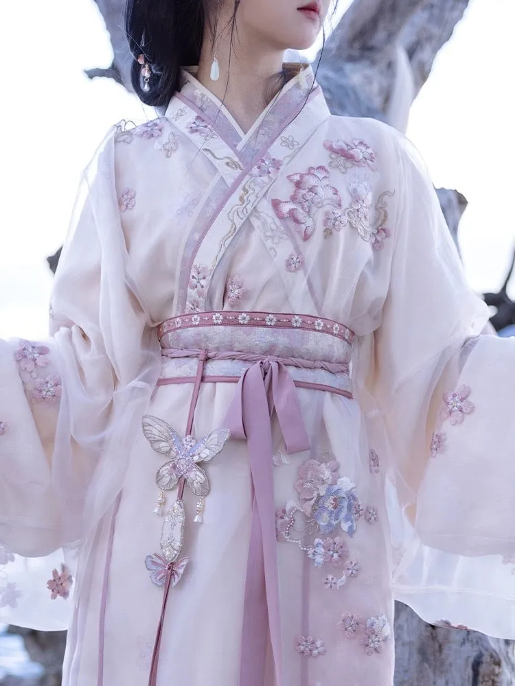 Han Dynasty Hanfu, Straight Hem Robe, Floral, Jade Blossoms 玉颜簪樱